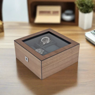 4 Watch Box with Cufflink Storage Natural Walnut Finish by Aevitas - Image 1 of 4