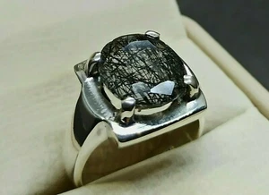 Anillo de cuarzo negro natural de plata de ley 925 hecho a mano Muh e Najaf anillo para mujer - Imagen 1 de 12
