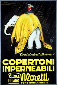 WHITE ELEPHANT RAIN COPERTONI IMPERMEABILI MORETTI ITALIAN VINTAGE POSTER REPRO - Picture 1 of 3