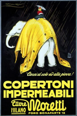 WHITE ELEPHANT RAIN COPERTONI IMPERMEABILI MORETTI ITALIAN VINTAGE POSTER REPRO - Image 1 of 3