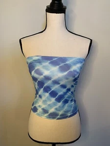 Shein Top Blue Strapless Tie Back Tank Crop Top Casual Womens Size Medium - Picture 1 of 6