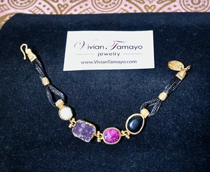 NWT $325 Vivian Tamayo Gold-plated Multi-Gemstone Bracelet 7" long - Picture 1 of 7