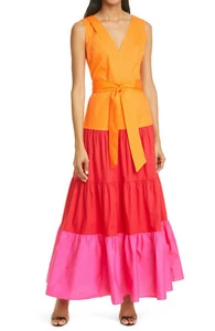 NWT Milly Nicola Colorblock Cotton Tiered Dress, Size 2 - Picture 1 of 12