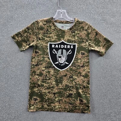 Camiseta Oakland Raiders Masculina Média Marrom Verde Camuflagem Logotipo do Exército Gráfico LEIA - Imagem 1 de 4