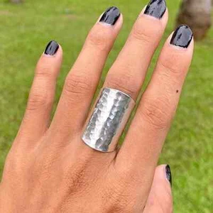 Adjustable Ring 925 Sterling Silver Wide Band Statement Handmade Ring All - Picture 1 of 10