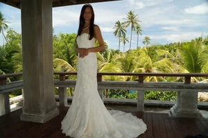 Brautkleid Hochzeitskleid Meerjungfrau Mermaid 36 ivory neuwertig Spitze - Bild 1 von 9