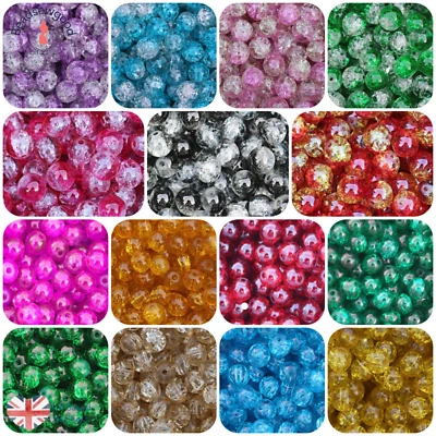 100 Glass Crackle Beads 8mm Jewellery Making Beading Crafts Choose Colour - Image 1 of 2