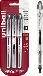 Uniball Vision Elite Rollerball Pens Black 3 Pack Bold 0.8mm Smooth Fine Point - Picture 1 of 11