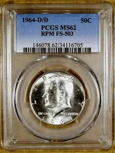 1964-D/D PCGS MS62 RPM FS-503 Kennedy Half Dollar - 100% Blazing White (705) - Picture 1 of 2