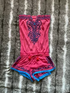 Poupette St. Barth Pink 100% Viscose Embroidered Strapless Romper Size 1 - Picture 1 of 3
