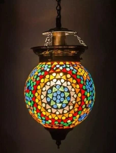 Turkish Hanging Mosaic Lamp Pendant Light Handmade Boho Style Ceiling Decor - Picture 1 of 19