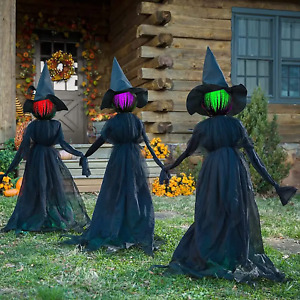 6 FT Set of 3 Lighted Halloween Witch with Stakes for Outdoor Garden Yard Lawn 
