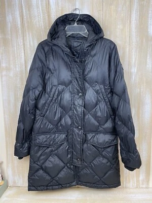 Abercrombie & Fitch женщин M вниз пуховик куртка черный с капюшоном - Изображение 1 из 4