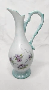 Ewer, Small Hand Painted with Purple Flowers, Signed, Vintage - Picture 1 of 11