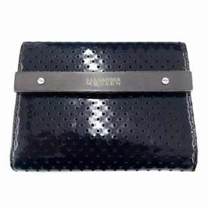 Alexander McQueen Bifold Wallet Wallet Perforated Leather Enamel Black - Picture 1 of 6