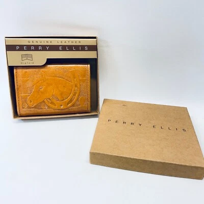 Cartera de caballo Perry Ellis de cuero vintage para hombre en caja original Foto 1 de 4