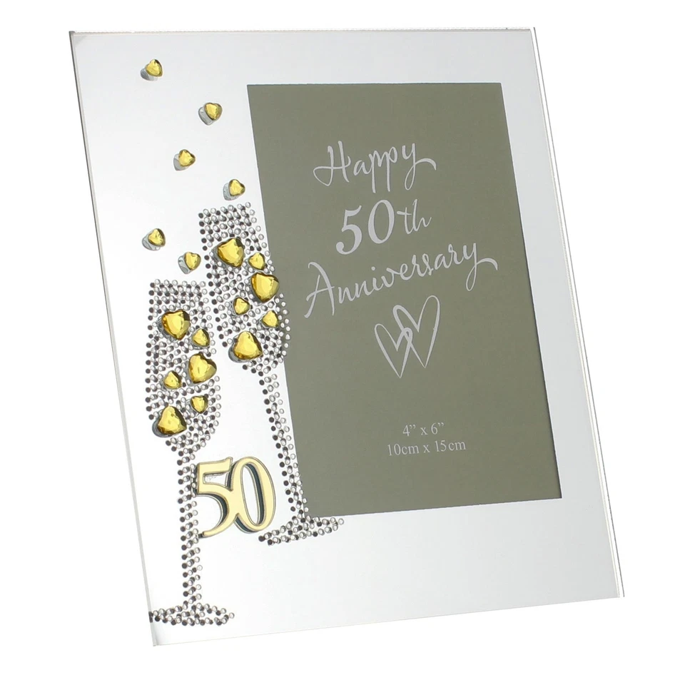 Marco de fotos de vidrio / flautas de champán gema / letras espejadas - aniversario comprometido Foto 1 de 1