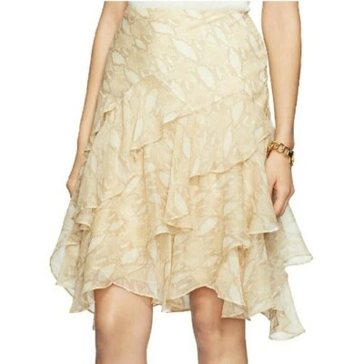 Saia Ralph Lauren Feminina Bege Estampa de Píton Forrada com Babado Nova Com Etiqueta Tamanho 16 - Imagem 1 de 4