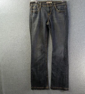 LEI Jeans Womens 9 Black Med Wash Denim Ashley Ultra Low Rise Flat Pocket Accent - Picture 1 of 14