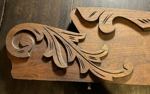 Antique 37” Wood Appliqué Furniture Cabinet  Salvage Pediment  Crest Header Cover