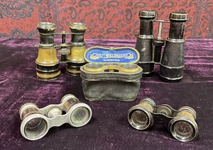 Antique Binoculars & 3 Mother of Pearl Opera Glasses  Vintage Lot Original Case - Picture 1 of 13