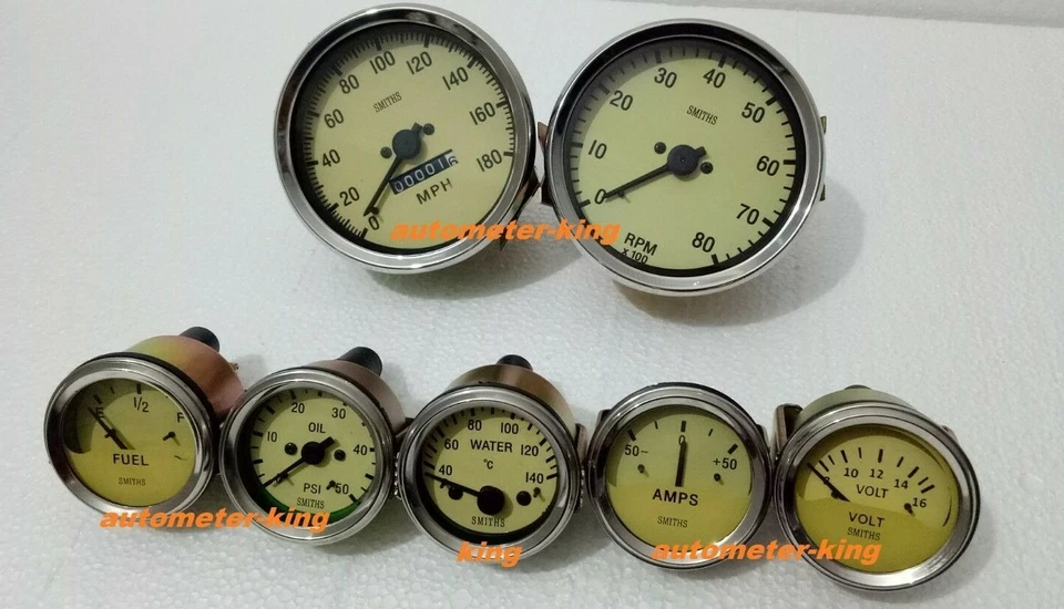 Smiths kit - Elec Temp + Oil + Fuel + Amp Gauge+ volt +Speedometer +Tacho 100 mm - Image 1 of 2
