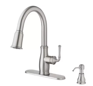 Glacier Bay Kagan Stainless Steel 15" H Pull Down Sprayer Kitchen Swivel Faucet - Picture 1 of 12