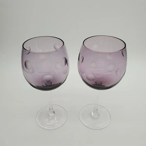 2 Purple Waterford Marquis Etched Polka Dot Wine Glasses - Picture 1 of 6