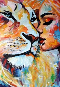 Original hand painted large oil painting abstract portrait of a beautiful woman - Picture 1 of 17