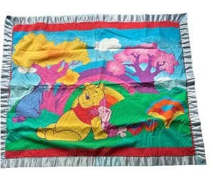 Vintage Handmade Winnie The Pooh Child Nursery Baby Blanket 32” X 41” Silky Edge - Picture 1 of 9