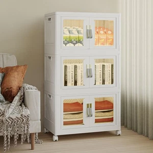 33QT White Stackable Storage Bins Open Front with Lid, Foldable Storage Drawe... - Picture 1 of 6