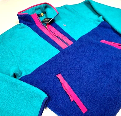 Polo Ralph Lauren De Colección Años 90 Retro Funk Sherpa Polar Pullover Chaqueta Bloqueo de Color Foto 1 de 4