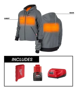 Milwaukee 306G-21L M12 Heated Hoodie Kit Gray Large - Battery & Charger Included - Picture 1 of 7