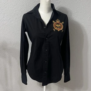 Vintage Ralph Lauren Sport Damen Crest Button Down Hemd Schwarz Größe 2 - Bild 1 von 7