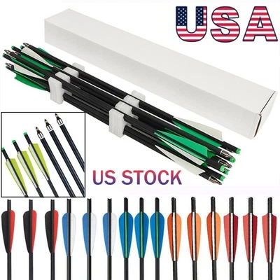 TOPARCHERY 12PCS 20" Carbon Crossbow Bolts Arrows Half Moon Nocks OD 8.8mm Hunting Shooting