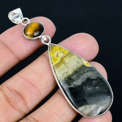 Colgante hecho a mano de 3,04" enchapado en plata 925 de jaspe abejorro Foto 1 de 3