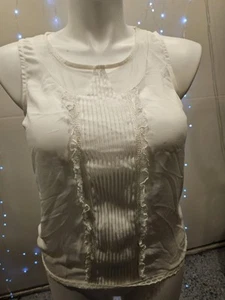 Lauren Conrad Women's Tank Top Blouse Lace Yoke Top White Size Medium Sleveless - Picture 1 of 8