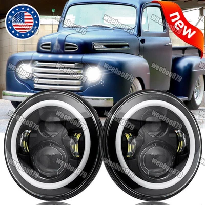 2x 7" Inch Round LED Headlights DRL Fit Ford F1 1948 1949 1950 1951 1952 - Image 1 of 4
