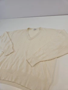 Vintage Neiman Marcus Pullover Herren XL Elfenbein V-Ausschnitt Zopfmuster 100% Kaschmir 90er - Bild 1 von 10