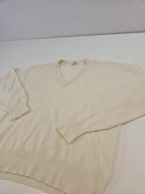 Suéter De Colección Neiman Marcus Para Hombres XL Marfil Cuello en V Tejido con Cable 100% Cachemira Años 90 Foto 1 de 4