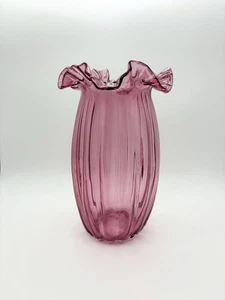 Large Vintage Cranberry Glass Frill Vase  - Picture 1 of 9