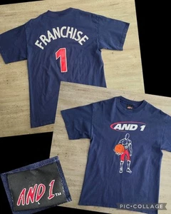 Vintage 90s AND1 Basketball Graphic T-Shirt Sz L Made In USA Franchise Navy Blue - Picture 1 of 11