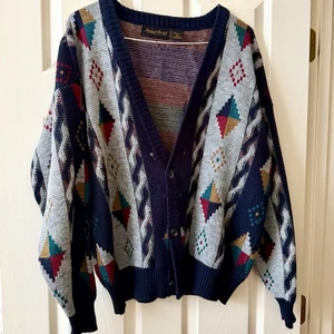 Michael Gerald Strickjacke Pullover Large Azteken Opa Southwestern Vintage Herren - Bild 1 von 12