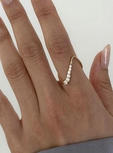 Lab Created Diamond Dainty Minimalist Ring 9Kt Yellow Gold dainty Stackable - Picture 1 of 3