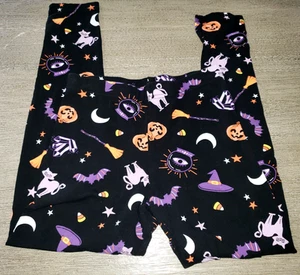 girls medium 7/8 HALLOWEEN BLACK LEGGINGS PANTS CATS EYEBALLS PUMPKINS CUTE! - Picture 1 of 1