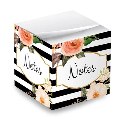 Black and White Floral Sticky Note Cube / 2.75" Memo Block Printed On 4 Sides... - Image 1 of 4