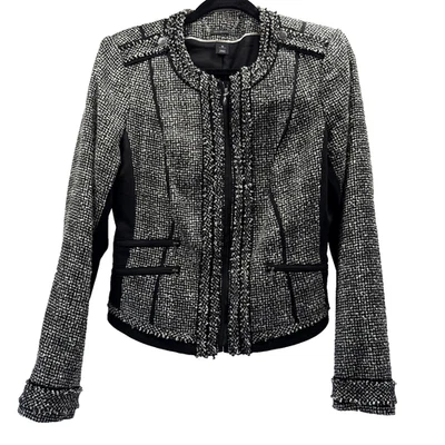 Chaqueta Casa Blanca Mercado Negro 10 Manga Larga Bolsillos Cremallera Completa Tweed Militar Foto 1 de 4