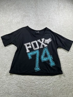 Camisa Fox Mujer Pequeña Negra Azul 74 Gráfica Manga Corta Camiseta Ligera Top Foto 1 de 4