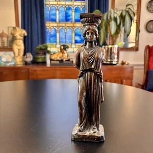"Estatua de colección con acabado de bronce cariátide 9"" clásica griega columna femenina estatuilla" - Imagen 1 de 16