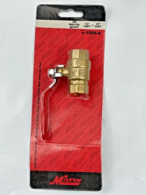 Milton S1094-8 ; 1/2" FNPT Full Port Heavy-Duty Brass Ball Valve, new & sealed - Image 1 of 4
